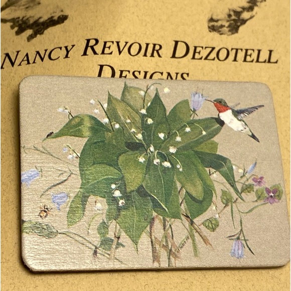 Hummingbird floral PIN Bird flower BROOCH handmade Vermont Nancy Revoir Dezotell - Picture 13 of 15